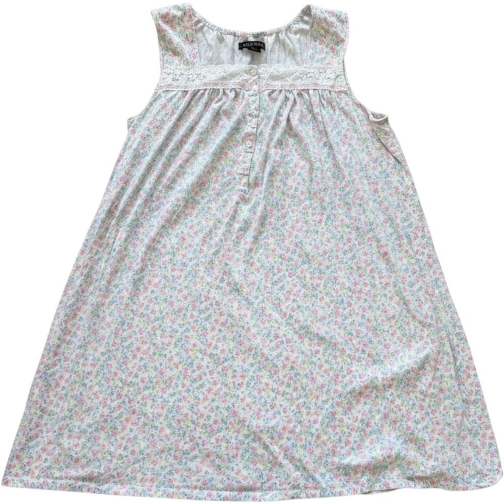 Earth Angels Floral Nightgown Cottagecore Eyelet Lace Sleep Dress Pink Blue L